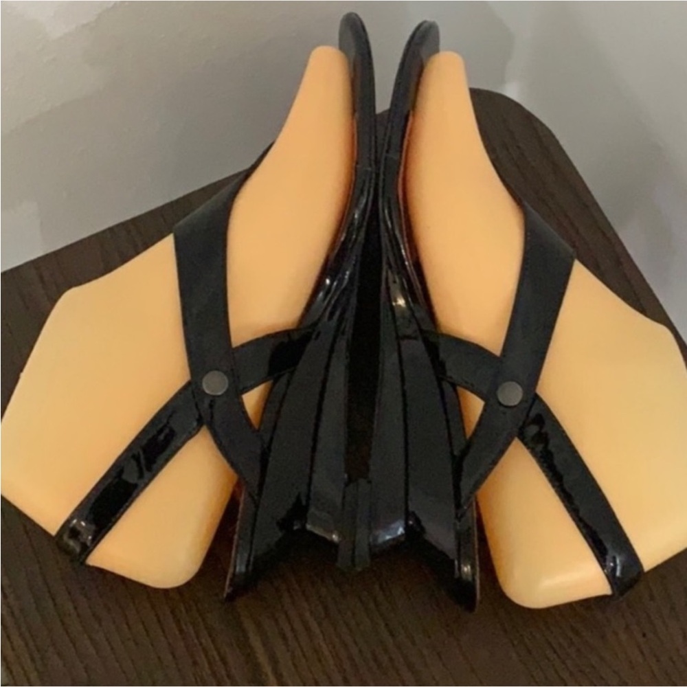 Authentic Vía Spiga designer black patent leather wedge sandals Sz 7 - Picture 6 of 9